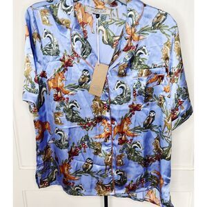 Anthropologie Their Nibs Blue Animal Print Fox Owl Rabbit Skunk Pajamas Size Lar